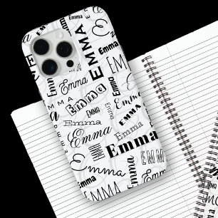 Coque iPhone 15 Pro Max Emma Nom personnalisé Noir Blanc