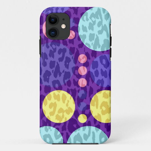 Coques Case-Mate iPhone Empreinte de léopard Big Pois | Aqua jaune violet (Dos)