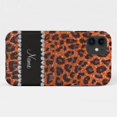 Coques Case-Mate iPhone Empreinte de léopard de parties scintillant orange (Dos (Horizontal))