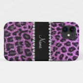 Coques Case-Mate iPhone Empreinte de léopard de parties scintillant violet (Dos (Horizontal))