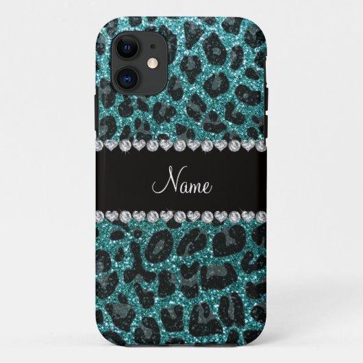 Coques Case-Mate iPhone Empreinte de léopard d'parties scintillant turquoi (Dos)