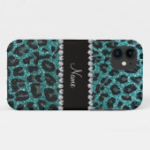 Coques Case-Mate iPhone Empreinte de léopard d'parties scintillant turquoi (Dos (Horizontal))