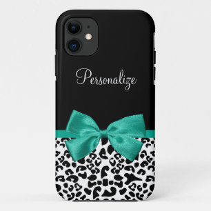Coques Pour iPhone Empreinte de léopard Emerald Green Ribbon Bow Nom
