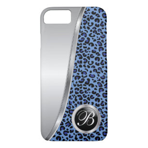 Etui iPhone Case-Mate Empreinte de léopard noir et bleu foncé  Monogramm