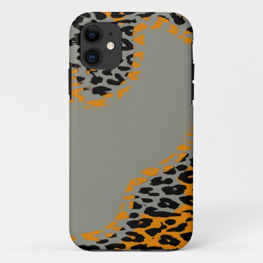 Coques Case-Mate iPhone Empreinte de léopard noir et jaune rétro sur gris (Dos)