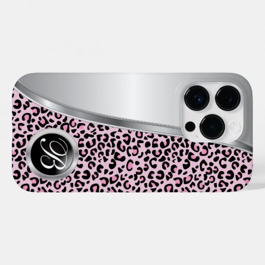 Coques Case-Mate iPhone Empreinte de léopard noir et rose clair | Monogram (Verso (horizontal))