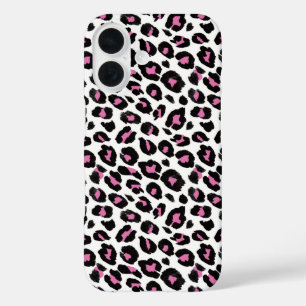 Coques iPhone 16 Empreinte de léopard rose et noir