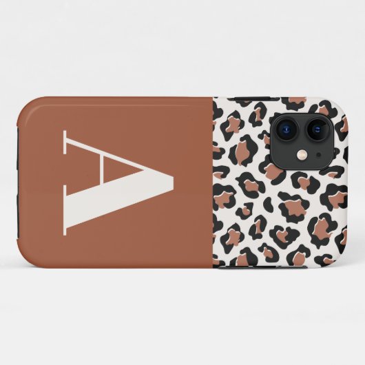 Coques Case-Mate iPhone Empreinte de léopard typographie initiale moderne (Dos (Horizontal))