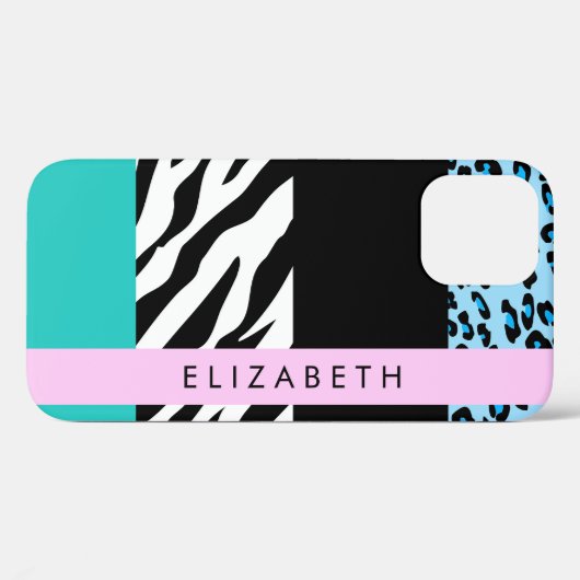 Coques Case-Mate iPhone Empreinte de léopard, Zebra Print, Bleu, Votre nom (Verso (horizontal))