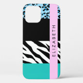Coques Case-Mate iPhone Empreinte de léopard, Zebra Print, Bleu, Votre nom (Verso)