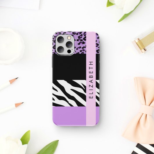 Coques Case-Mate iPhone Empreinte de léopard, Zebra Print, Purple, Votre n