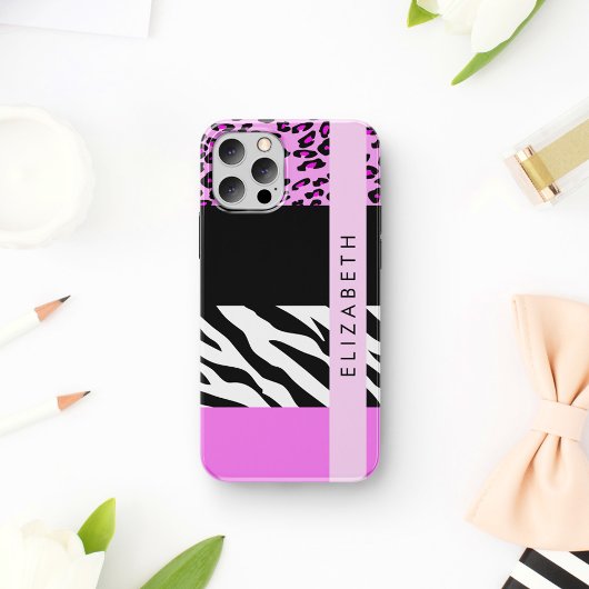 Coques Case-Mate iPhone Empreinte de léopard, Zebra Print, Rose, Votre nom