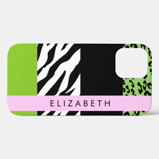 Coques Case-Mate iPhone Empreinte de léopard, Zebra Print, Vert, Votre nom (Verso (horizontal))