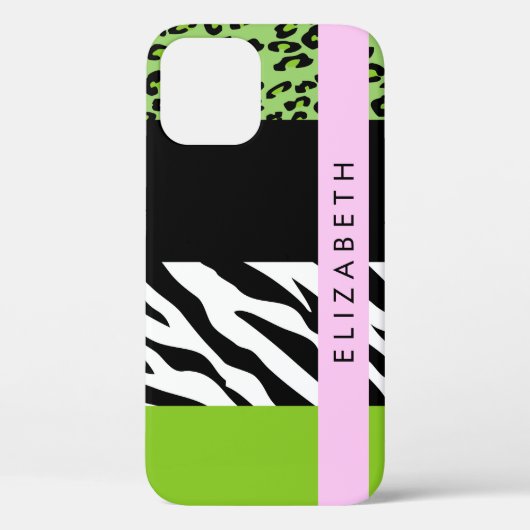 Coques Case-Mate iPhone Empreinte de léopard, Zebra Print, Vert, Votre nom (Verso)
