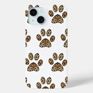 Coque Pour iPhone 15 Empreinte de patte avec éclat de léopard or et noi