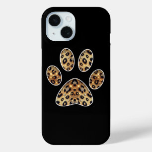 Coque Pour iPhone 15 Empreinte de patte avec étincelle Léopard Noir et 