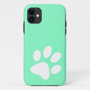 Coque iPhone 11 empreinte de patte bleu vert sarcelle néon brillan