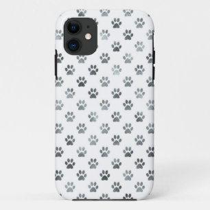 Coque Case-Mate Pour iPhone Empreinte de patte de chien Argent Gris Blanc Mét