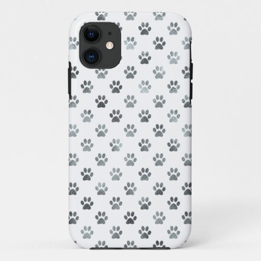 Coques Case-Mate iPhone Empreinte de patte de chien Argent Gris Blanc Méta (Dos)