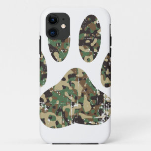 Coque iPhone 11 Empreinte de patte de chien Camo en détresse