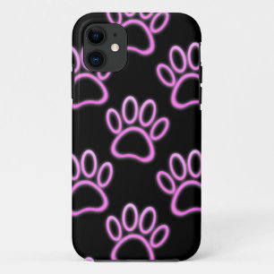 Coques Pour iPhone Empreinte de patte de chien de Néon rose