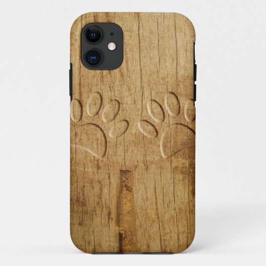 Coques Case-Mate iPhone Empreinte de patte de chien en bois sculpté (Dos)