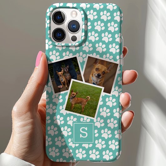 Coques Case-Mate iPhone Empreinte de patte Pet Photo Collage Monogramme Tu
