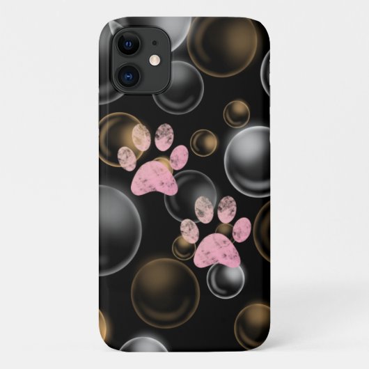 Coques Case-Mate iPhone empreinte de patte rose mignonne dans des bulles (Dos)