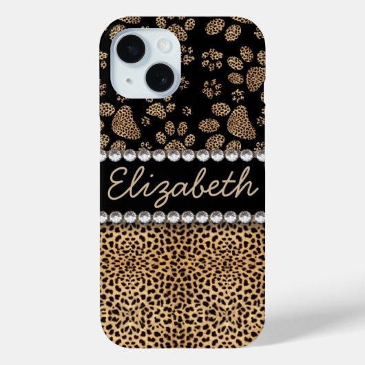 Coques Case-Mate iPhone Empreintes de patte de léopard à strass PHOTO IMPR (Verso)