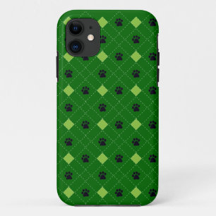 Coques Pour iPhone Empreintes de pattes à motifs de losanges verts