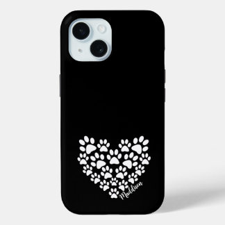 Coque Pour iPhone 15 Empreintes de pattes cardiaques personnalisés