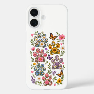 Coques iPhone 16 Empreintes de pattes florales – Motif de patte de