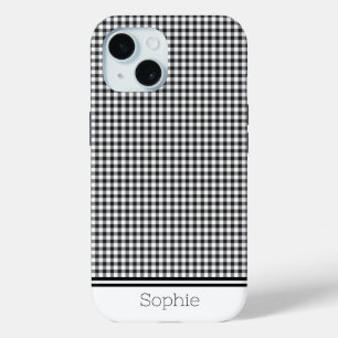 Coque Pour iPhone 15 En vichy noir personnalisé Samsung