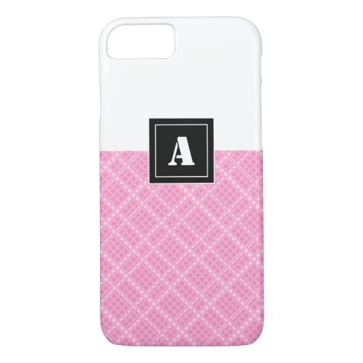 Coques Case-Mate iPhone En vichy vérifier le monogramme rose et blanc (Dos)