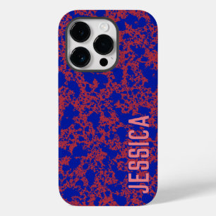 Coque Pour iPhone 14 Pro Encre bleue sur rouge simple moderne