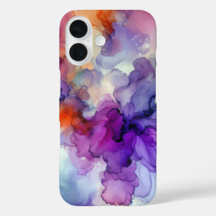 Coques iPhone 16 Encre d'alcool orange et violet Abstraite