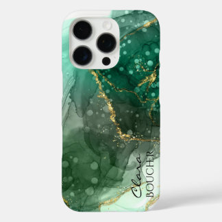 Coques iPhone 16 Pro Encre d'alcool vert Sacramento personnalisable