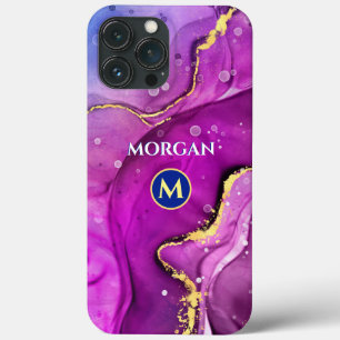 Case-Mate iPhone Case Encre liquide rouge violet et or, monogramme et no