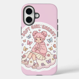 Coques iPhone 16 Énergie de fille douce et mignonne Kawaii Rose pas