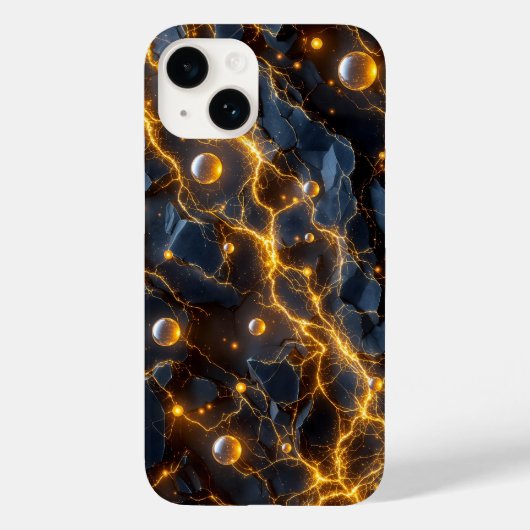 Coques Case-Mate iPhone Énergie électrique Abstraite avec éclair doré (Verso)