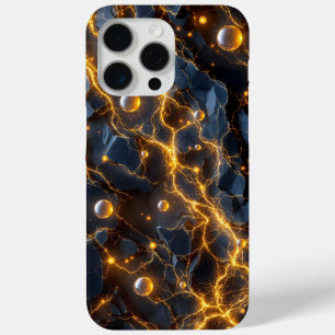 Coque iPhone 15 Pro Max Énergie électrique Abstraite avec éclair doré