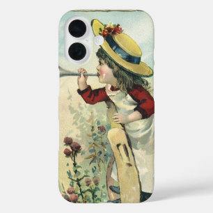 Coques iPhone 16 Enfant victorienne vintage, fille soufflant dans u