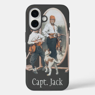Coques iPhone 16 Enfant Vintage, Garçon Pirate, Chien, Miroir, Bouc