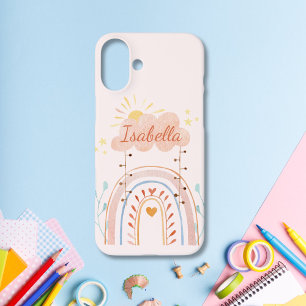 Coques iPhone 16 Plus Enfants arc-en-ciel mignons aquarelle monogrammés