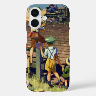 Coques iPhone 16 Enfants vintages agitant à l'agriculteur local sur