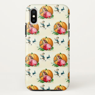 Coque iPhone X Enfants vintages jouant l'automne de Halloween