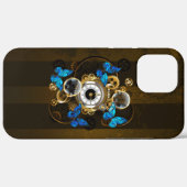 Coques Case-Mate iPhone Engrenages à vapeur et papillons bleus (Verso (horizontal))