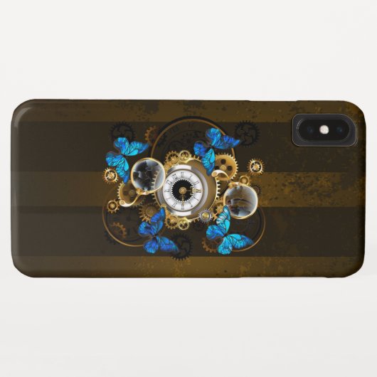 Coques Case-Mate iPhone Engrenages à vapeur et papillons bleus (Dos (Horizontal))