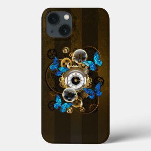 Case-Mate iPhone Case Engrenages à vapeur et papillons bleus