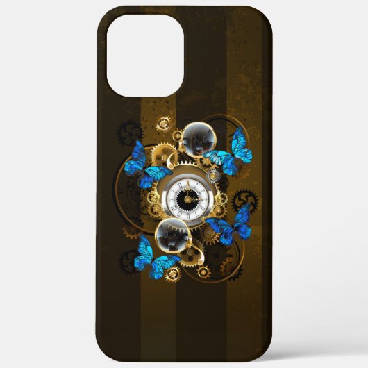 Coques Case-Mate iPhone Engrenages à vapeur et papillons bleus (Verso)